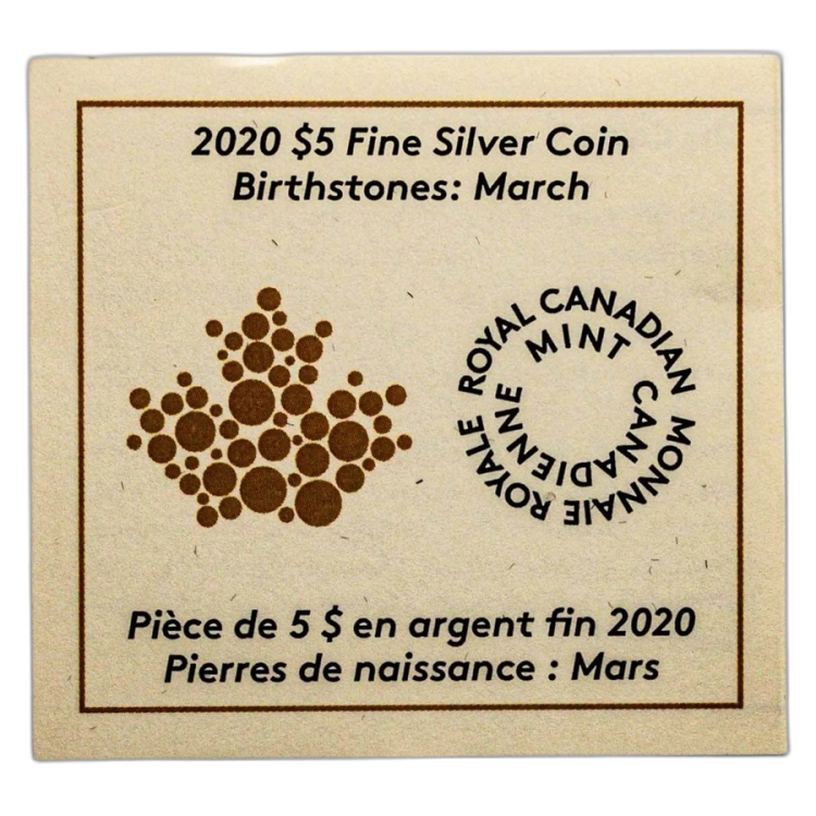 Silver coin March Birthstone Swarovski 2020 angle 2
