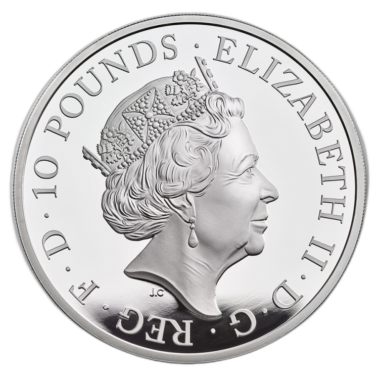 10 Troy ounce zilveren munt Queens Beasts Beasts White Horse achterkant