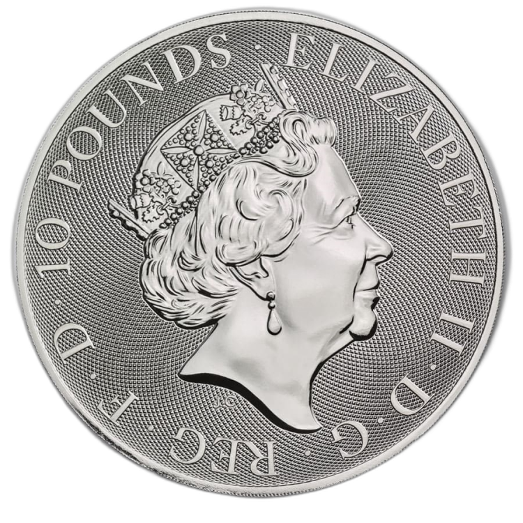 10 Troy ounce silver coin Queens Beasts Falcon of the Plantagenets 2020 back