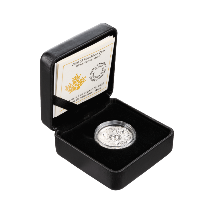 Zilveren munt April Birthstone Swarovski 2020 perspectief 3