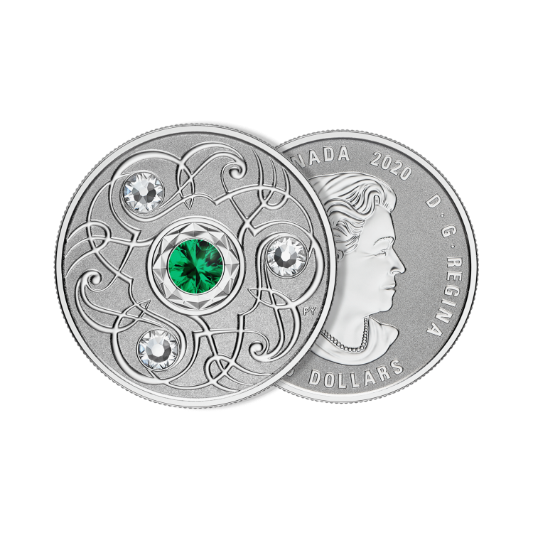 Silver coin May Birthstone Swarovski 2020 angle 1