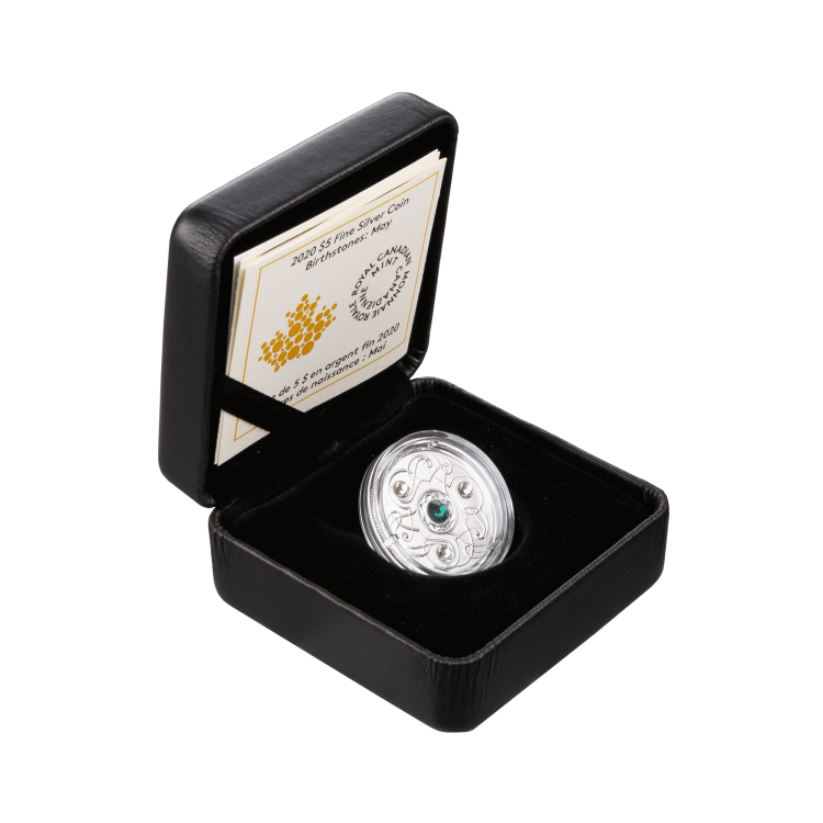 Silver coin May Birthstone Swarovski 2020 angle 2