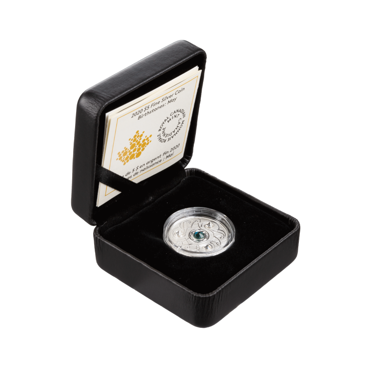 Silver coin May Birthstone Swarovski 2020 angle 3