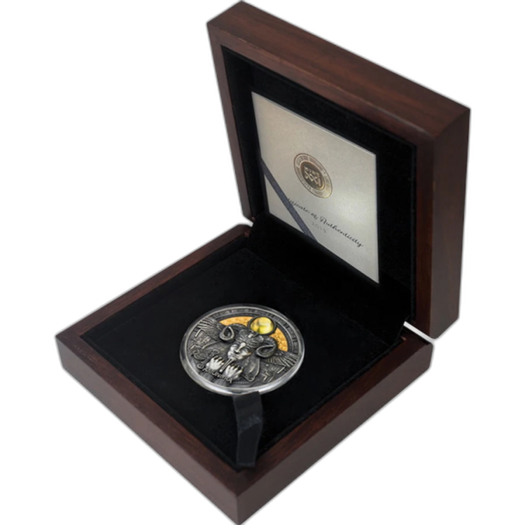 3 troy ounce zilveren munt Amun-Ra perspectief 2