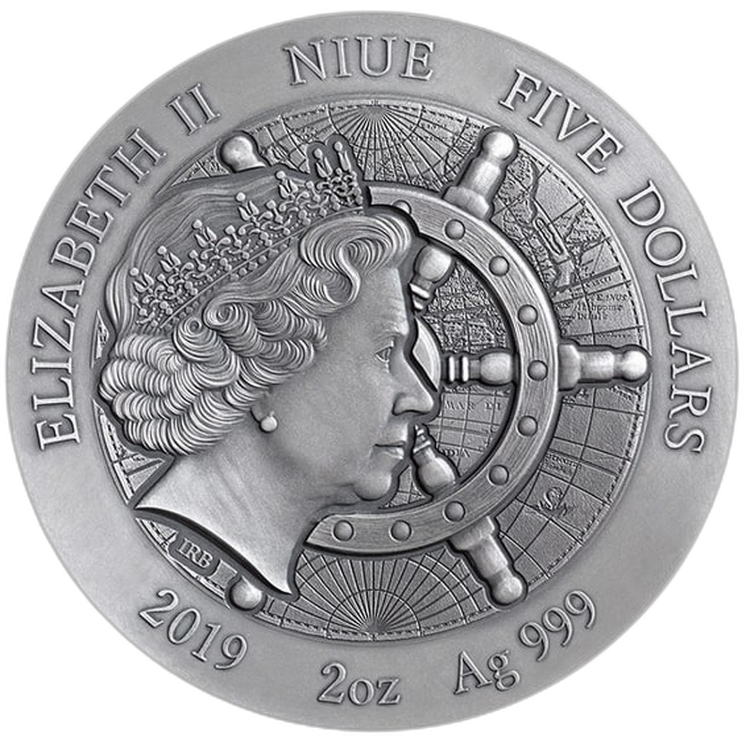 2 troy ounce zilveren munt Whydah Gally 2019 achterkant
