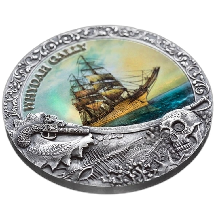 2 troy ounce zilveren munt Whydah Gally 2019 perspectief 1