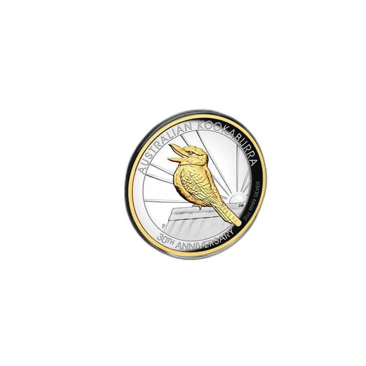 2 troy ounce vergulde zilveren munt Kookaburra 2020 Proof achterkant