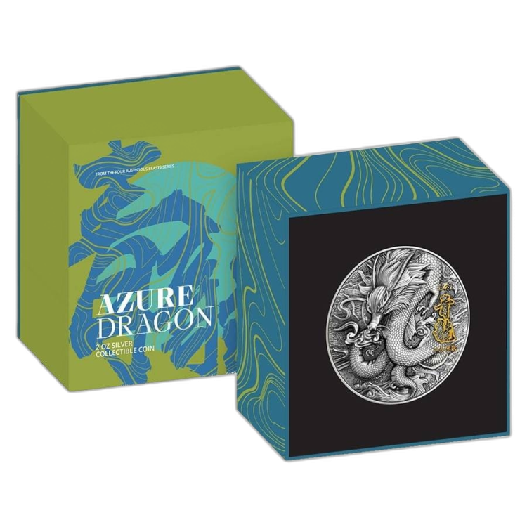 2 troy ounce zilveren munt Azure Dragon 2020 achterkant