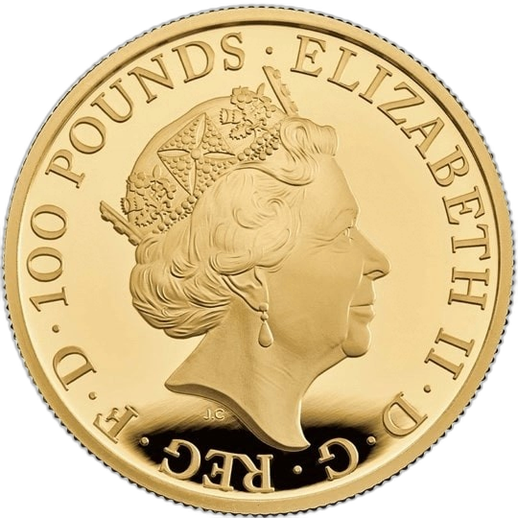 1 Troy ounce gouden munt Queens Beasts White Lion Proof achterkant