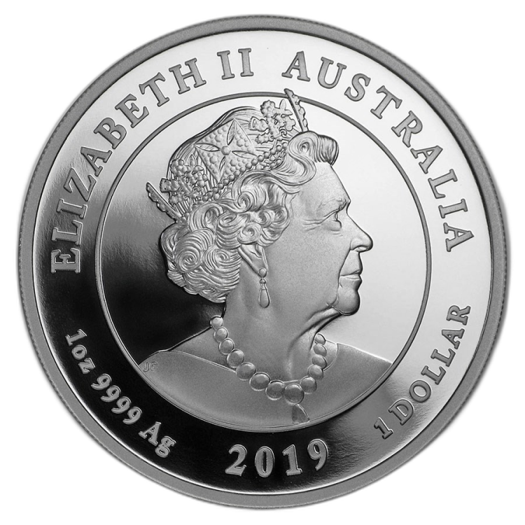 1 Troy ounce silver coin Victoria Proof 2019 angle 2