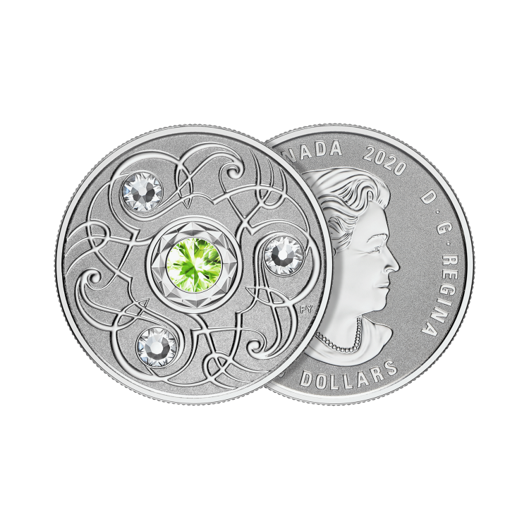 Silver coin august Birthstone Swarovski 2020 angle 1