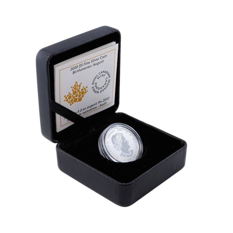 Silver coin august Birthstone Swarovski 2020 angle 3