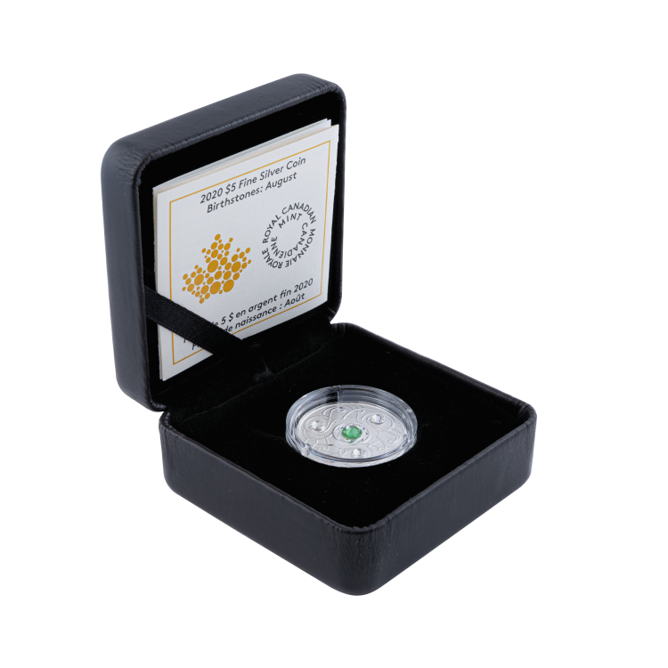 Silver coin august Birthstone Swarovski 2020 angle 4