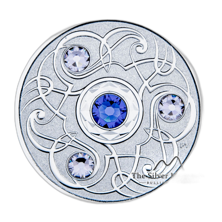 Zilveren munt september Birthstone Swarovski 2020 achterkant