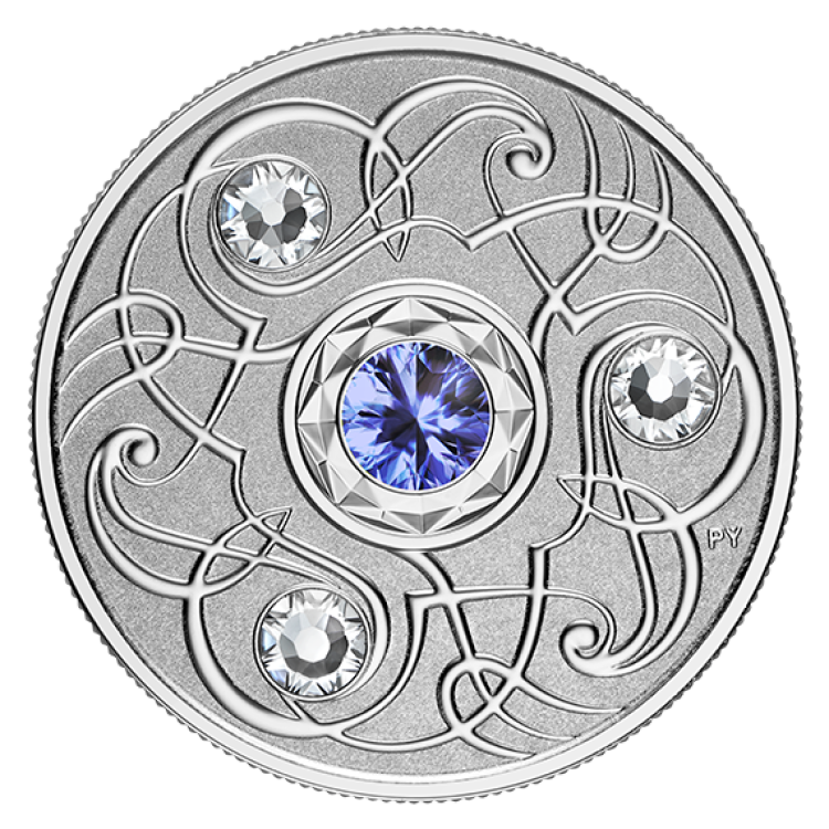 Zilveren munt september Birthstone Swarovski 2020 perspectief 1