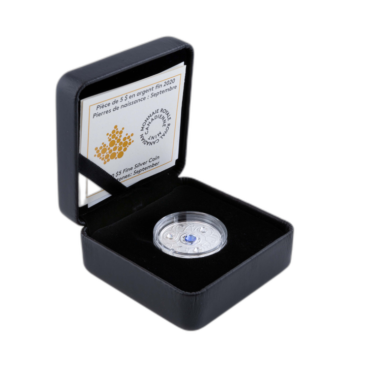 Zilveren munt september Birthstone Swarovski 2020 perspectief 3