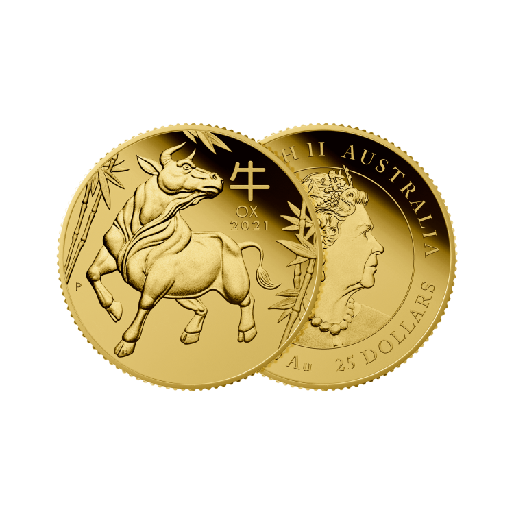 1/4 troy ounce gold coin Lunar 2021 angle 1