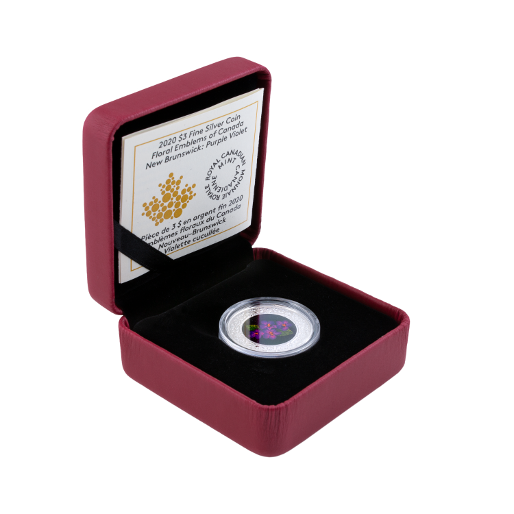 Zilveren munt Bloemenemblemen van Canada Purple Violet perspectief 5