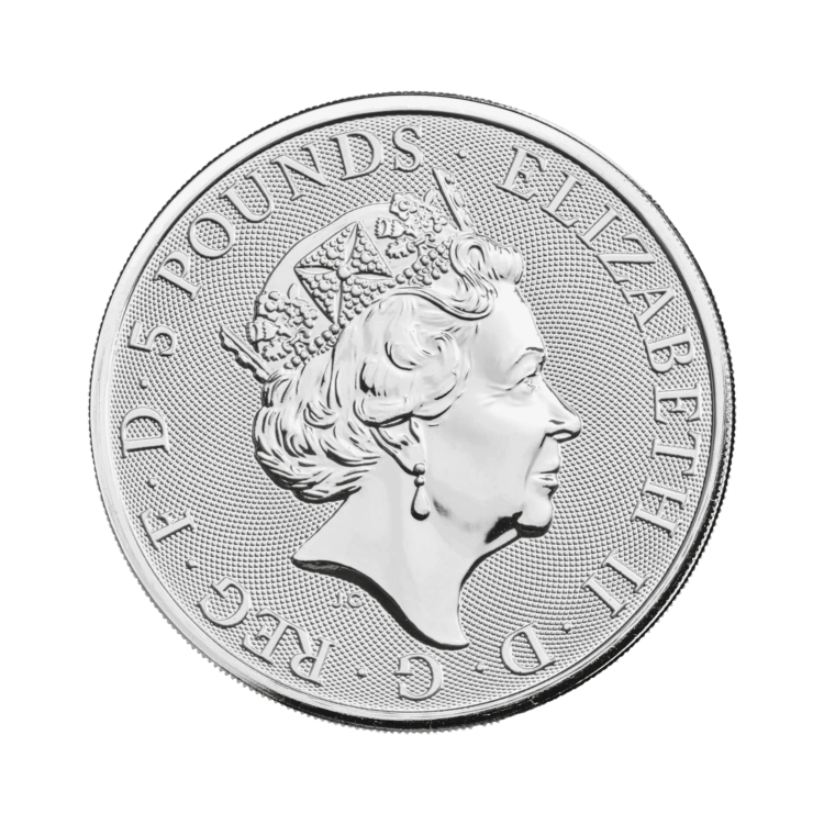 2 Troy ounce silver coin Queens Beasts White Greyhound back
