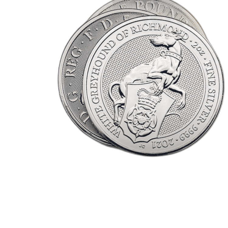 2 Troy ounce silver coin Queens Beasts White Greyhound angle 4