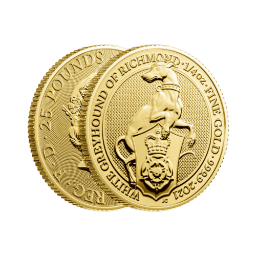 1/4 troy ounce gouden munt Queens Beasts White Greyhound voorkant