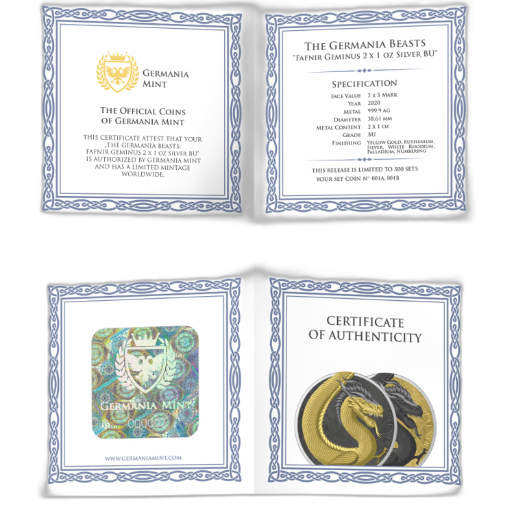 Silver coin set Germania Beast Fafnir 2020 angle 5