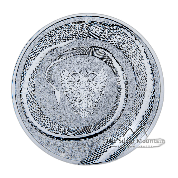 2 x 1 oz silver coin Germania Beast Fafnir 2020 with capsule angle 1