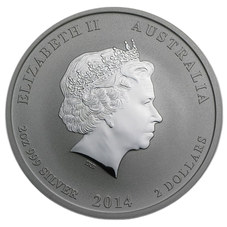 2 Troy ounce zilveren munt Lunar 2014 achterkant