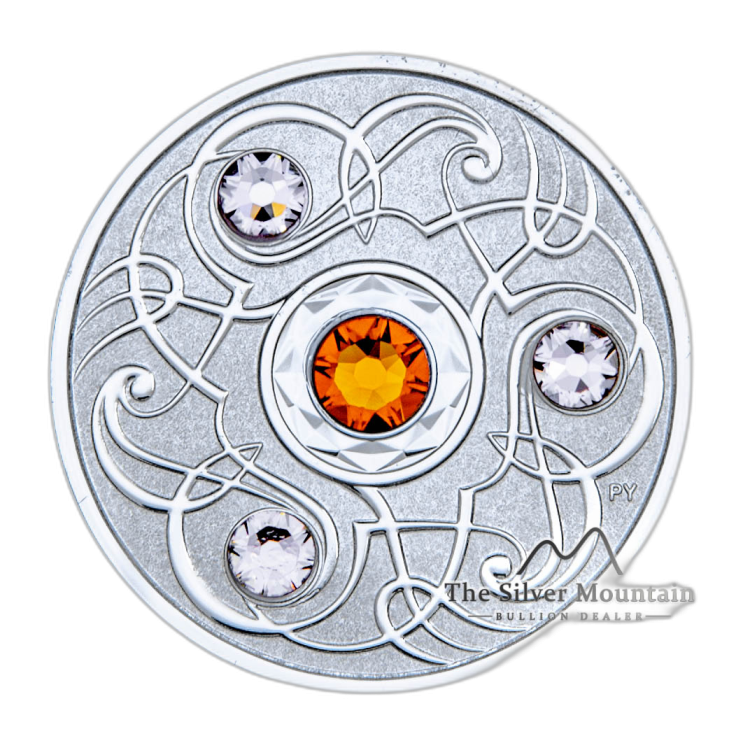 Zilveren munt november Birthstone Swarovski 2020 achterkant