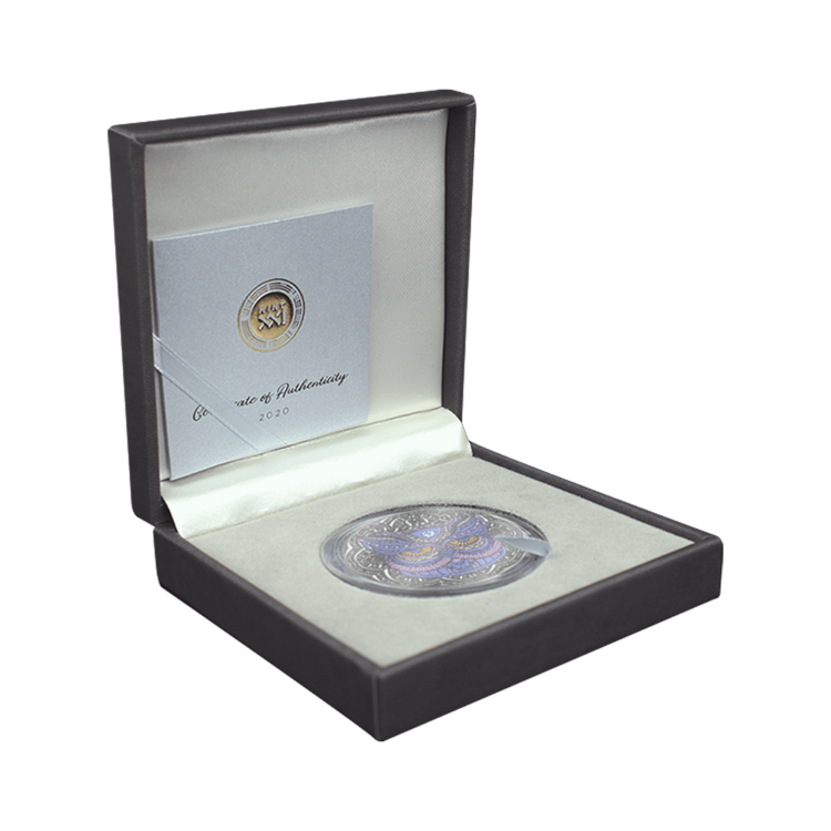 2 troy ounce silver coin Mandala Owl - Antique Finish 2020 angle 4