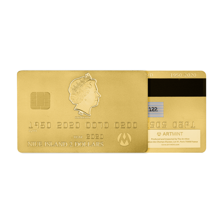 1,5 troy ounce zilveren credit card munt met goudlaag 2020 perspectief 2