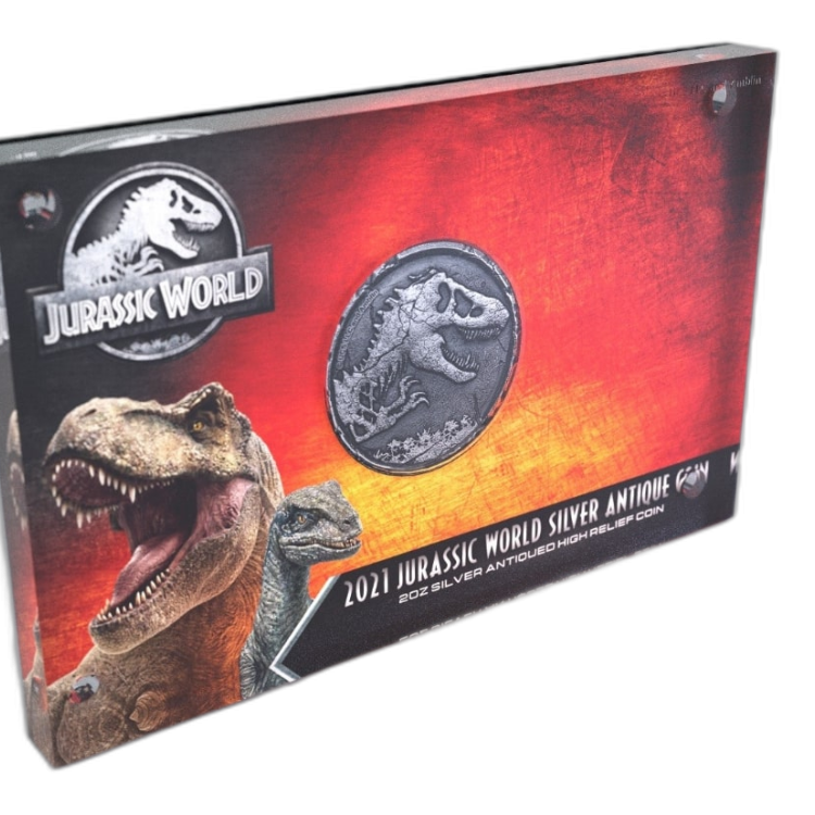 2 troy ounce silver coin Jurassic World 2021 angle 1