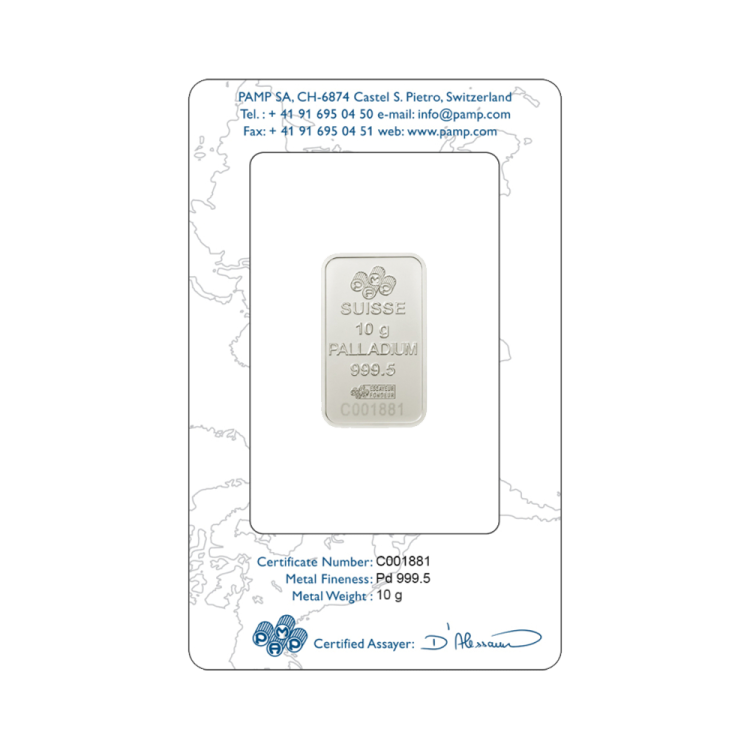 10 Gram palladium baar Pamp Suisse Lady Fortuna back