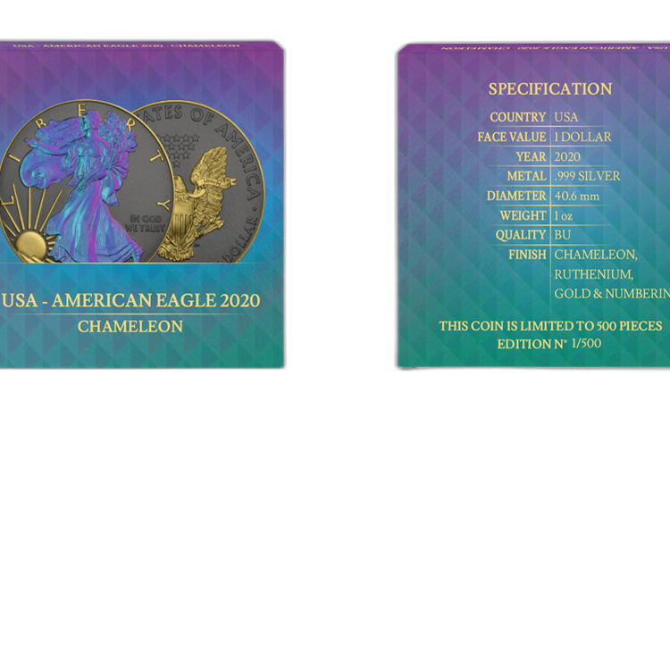 1 troy ounce zilveren munt American Eagle Chameleon 2020 achterkant