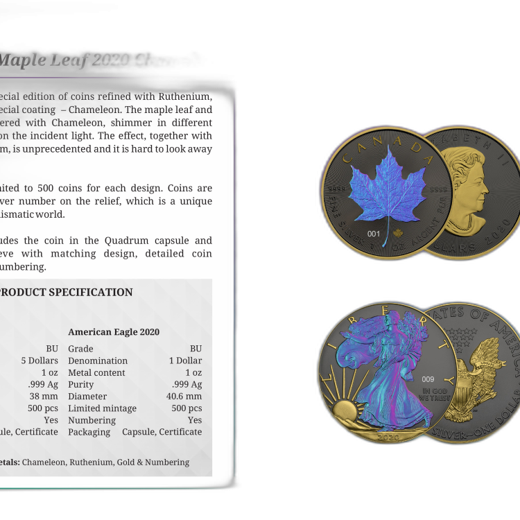 1 troy ounce zilveren munten set Chameleon perspectief 2
