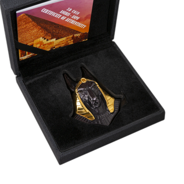 3 troy ounce zilveren munt Anubis egyptisch beeld 3d Obsidiaan 2020 perspectief 1