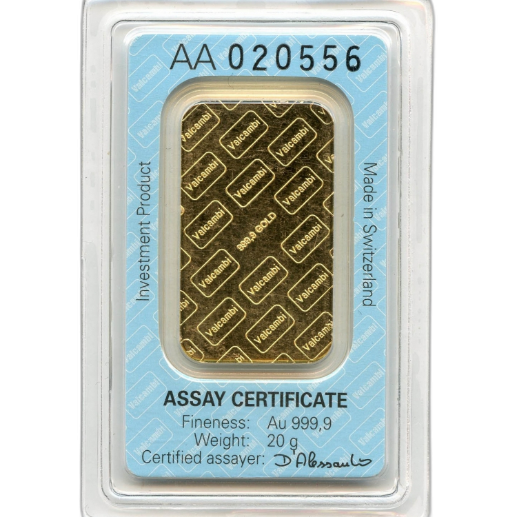 Goud baar 20 gram Valcambi achterkant