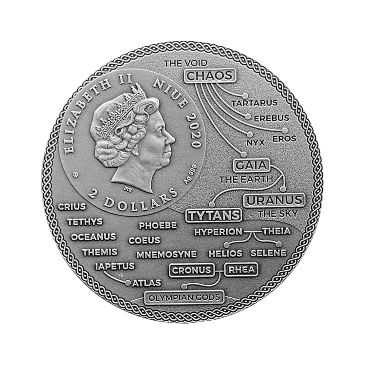 2 troy ounce zilveren munt Titanen Atlas 2020 achterkant