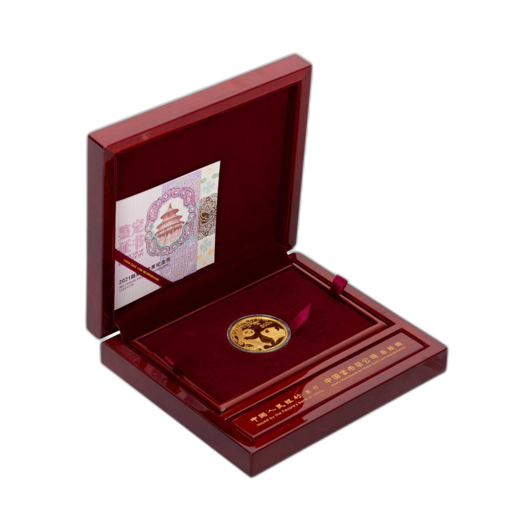 50 Gram gold coin Panda 2021 Proof angle 3