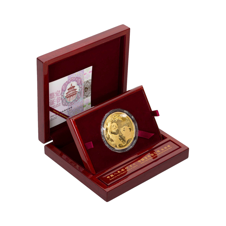 150 Gram gouden munt Panda 2021 Proof perspectief 2