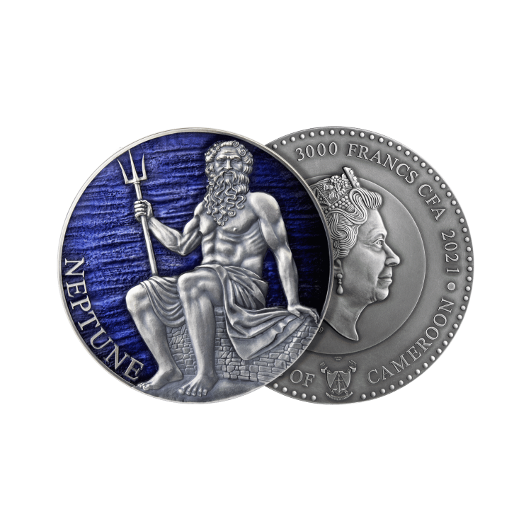 3 troy ounce zilveren munt Neptunus planeten en goden serie 2021 perspectief 1