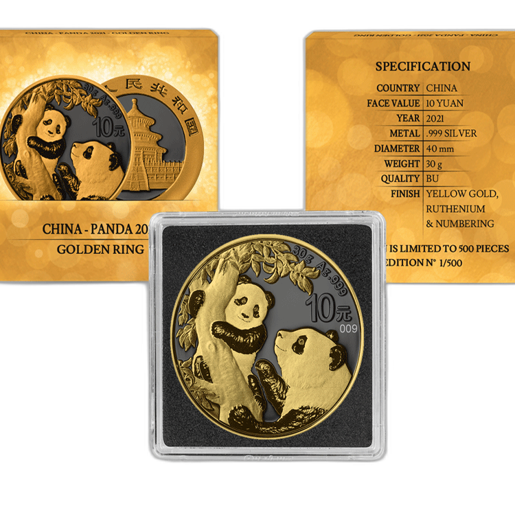 30 Gram zilveren munt Golden Ring - Panda 2021 perspectief 1