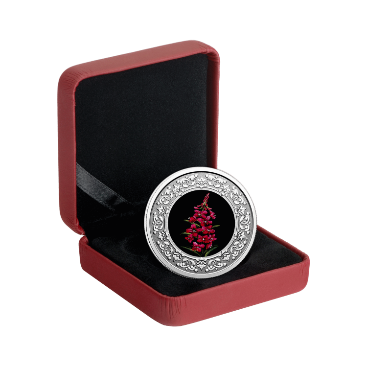 Silver coin Flower emblems of Canada Fireweed angle 2