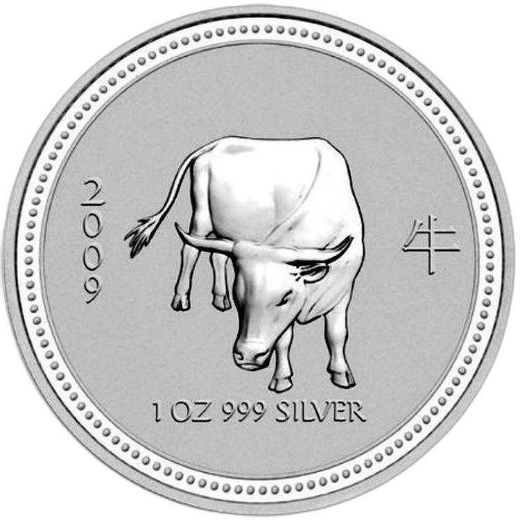Zeldzaam: 1 troy ounce zilver Lunar Series I - Jaar van de os 2009 voorkant