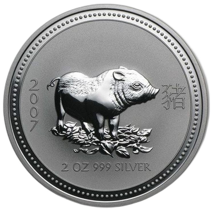 2 troy ounce zilveren Lunar munt 2007 Jaar van het varken front