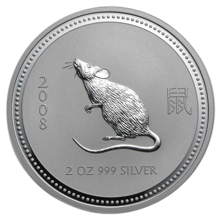 2 troy ounce zilveren Lunar munt 2008 - jaar van de muis front