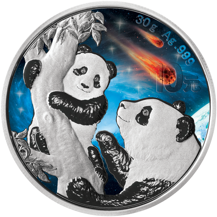 30 Gram zilveren munt Glowing Galaxy Panda 2021 perspectief 2