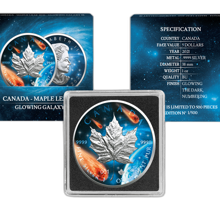 1 Troy ounce zilveren munt Glowing Galaxy Maple Leaf 2021 achterkant