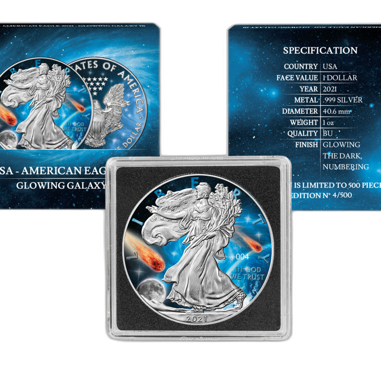 1 Troy ounce silver coin Glowing Galaxy American Eagle 2021 back