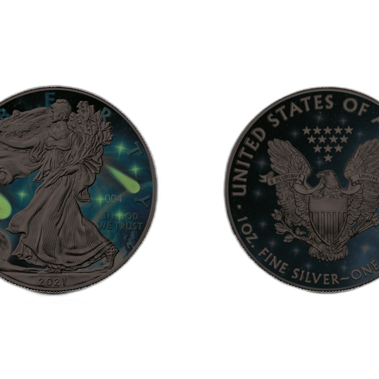 1 Troy ounce silver coin Glowing Galaxy American Eagle 2021 angle 1